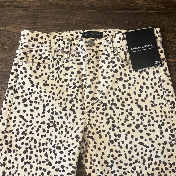 Banana Republic Premium Denim High Rise Skinny Beige Leopard Pants Jeans 26 NWT - Picture 4 of 8